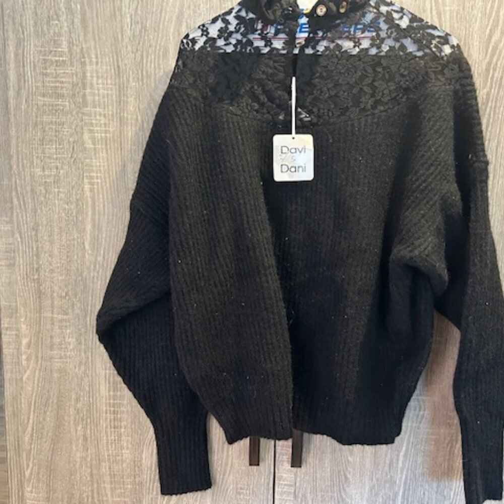 Women's Lace Crochet Button Neck Sweater